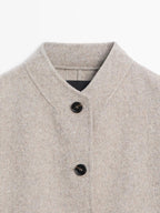 Short wool blend coat with high collar