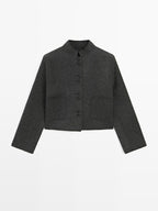 Short double-breasted wool blend jacket