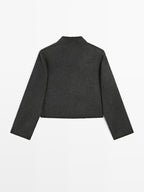 Short double-breasted wool blend jacket