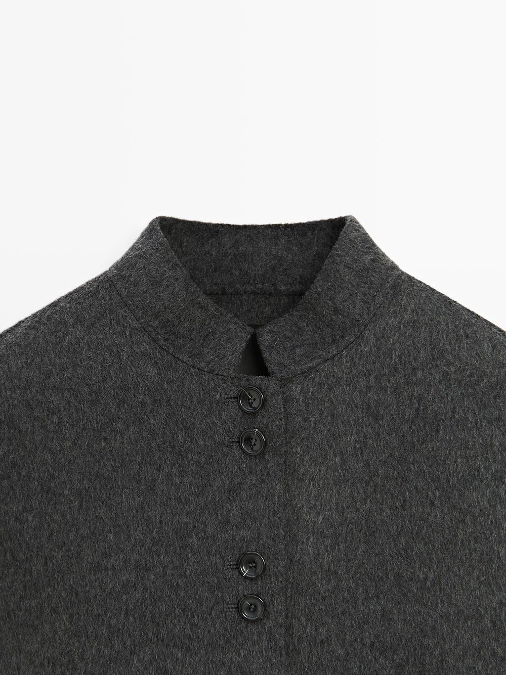 Short double-breasted wool blend jacket
