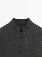 Short double-breasted wool blend jacket