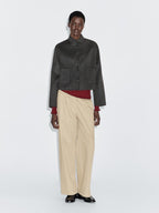 Short double-breasted wool blend jacket