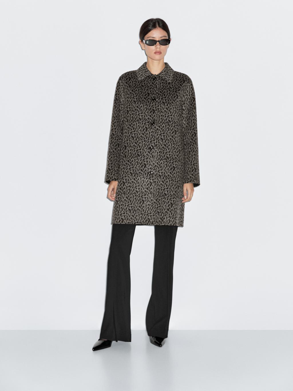 Wool blend animal print coat