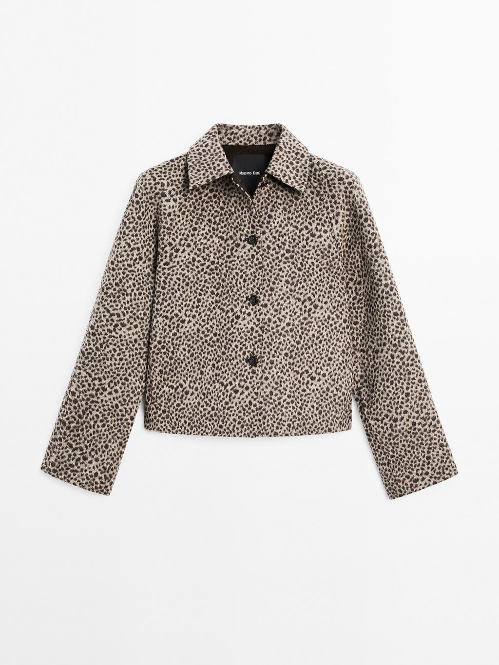 Short wool blend animal print coat