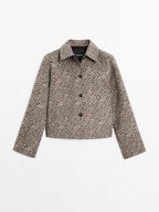 Short wool blend animal print coat