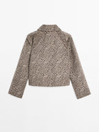 Short wool blend animal print coat