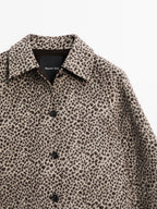 Short wool blend animal print coat