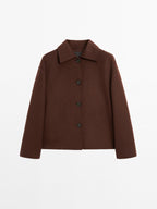 Short wool blend jacket with shirt collar