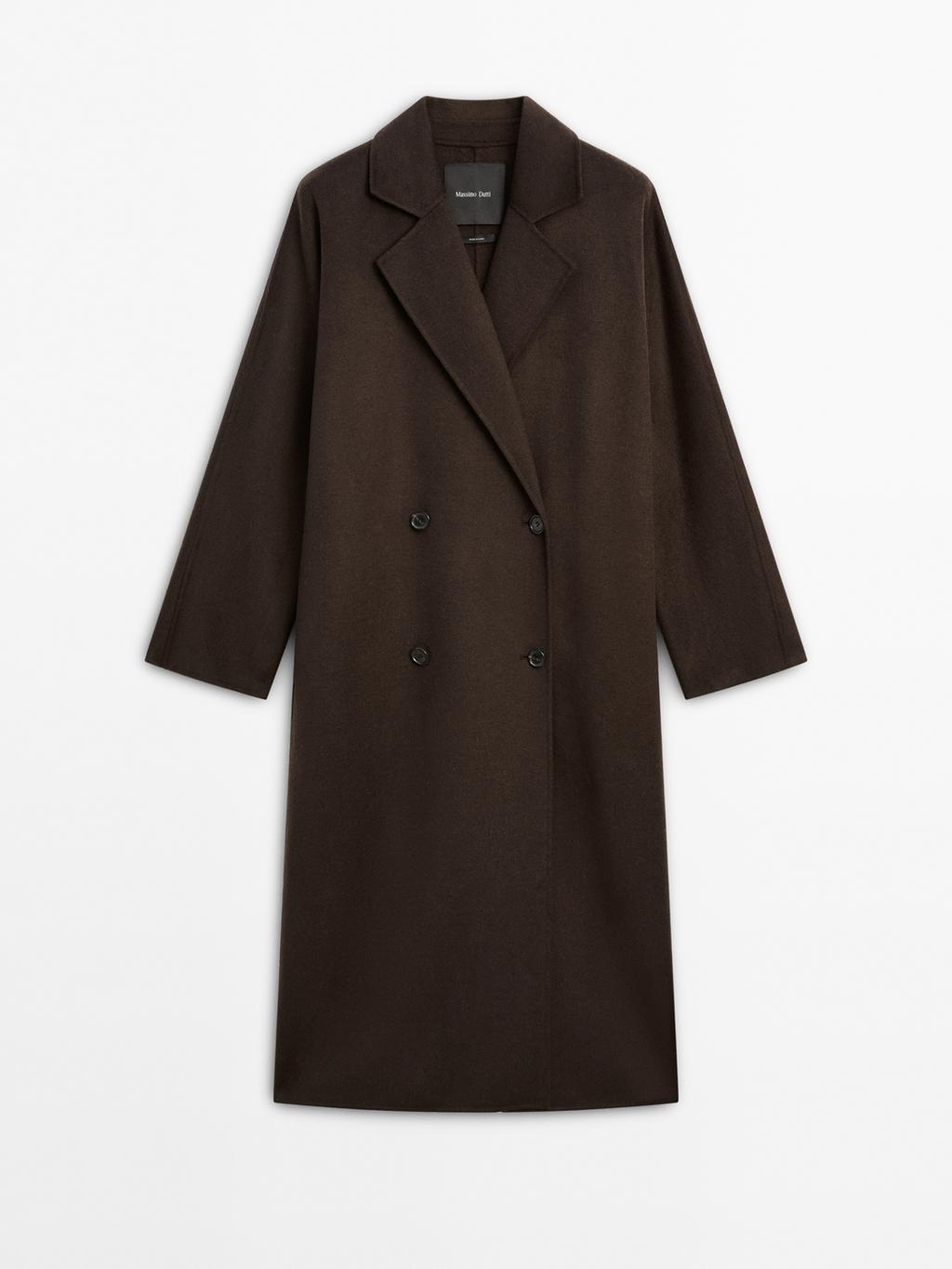 Long double-breasted wool blend coat