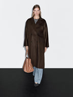 Long double-breasted wool blend coat