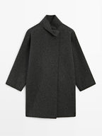 Wool blend cape coat with high neck