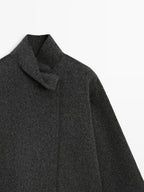 Wool blend cape coat with high neck