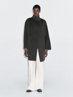 Wool blend cape coat with high neck