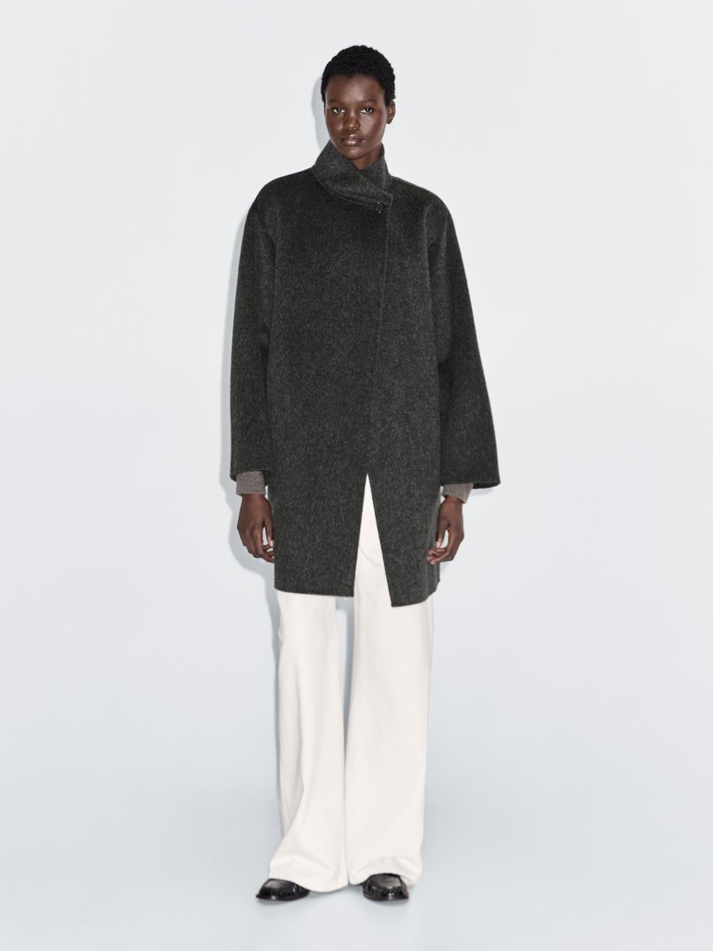 Wool blend cape coat with high neck