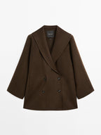 Wool blend double-breasted coat with tuxedo collar