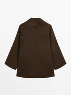 Wool blend double-breasted coat with tuxedo collar