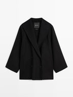 Wool blend mid-length coat with lapel collar