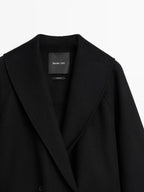 Wool blend mid-length coat with lapel collar