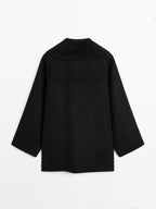 Wool blend mid-length coat with lapel collar