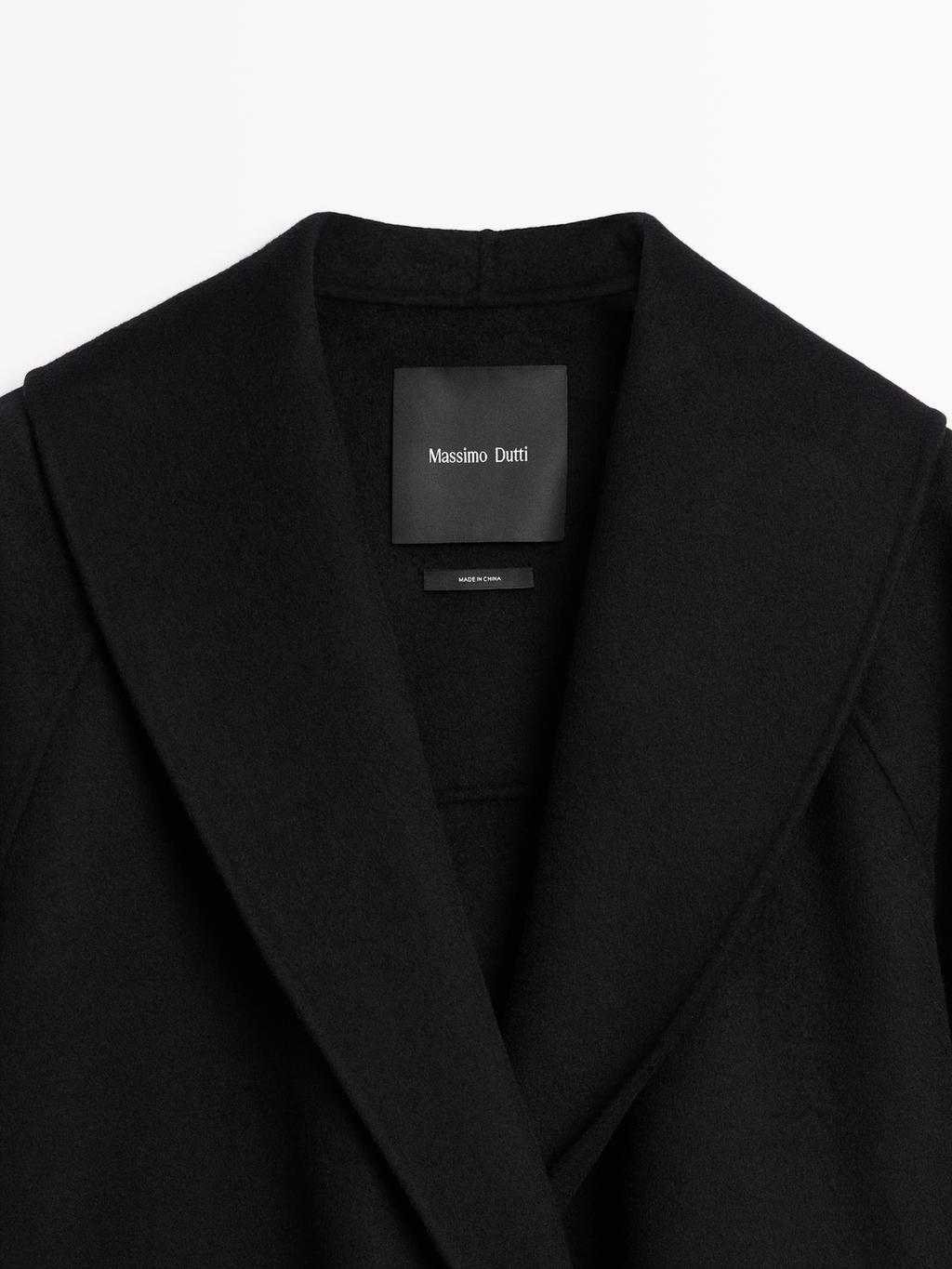 Wool blend mid-length coat with lapel collar