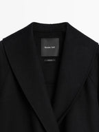 Wool blend mid-length coat with lapel collar