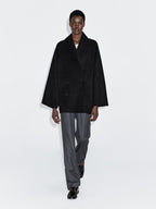 Wool blend mid-length coat with lapel collar