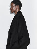 Wool blend mid-length coat with lapel collar