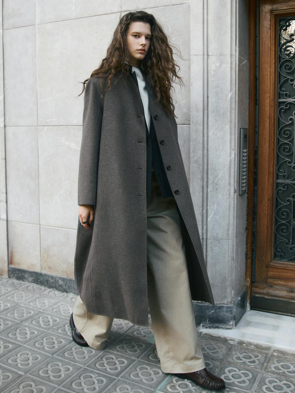 Wool blend high neck coat