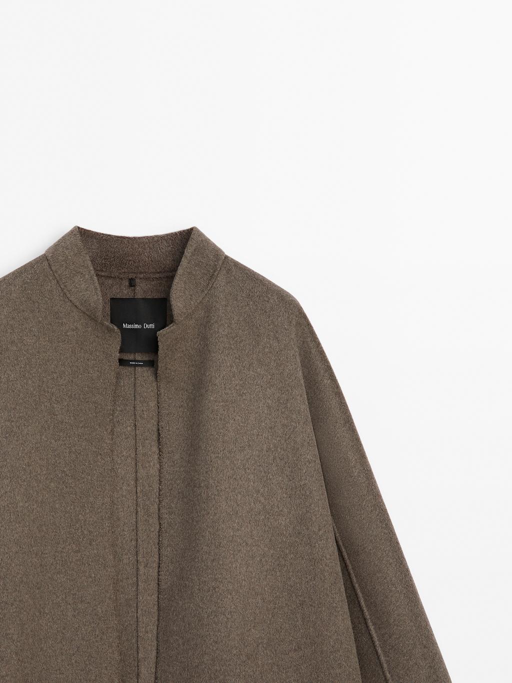 Long open wool blend coat