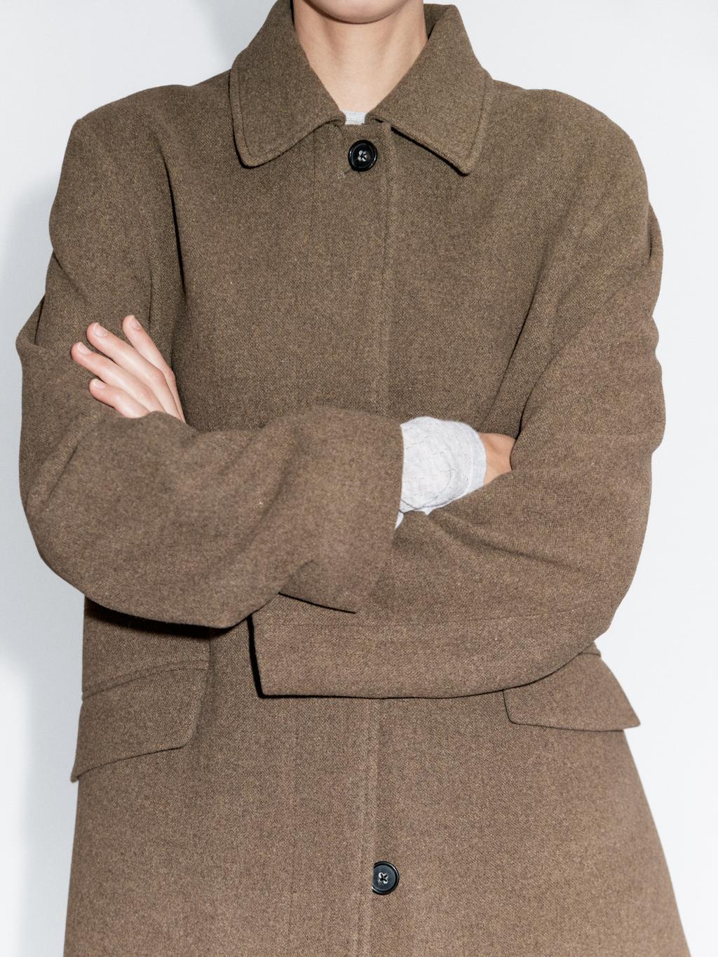 Mid-length wool blend coat with flap pockets