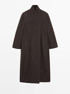 Long double-breasted coat with brushed finish