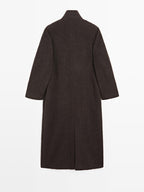 Long double-breasted coat with brushed finish