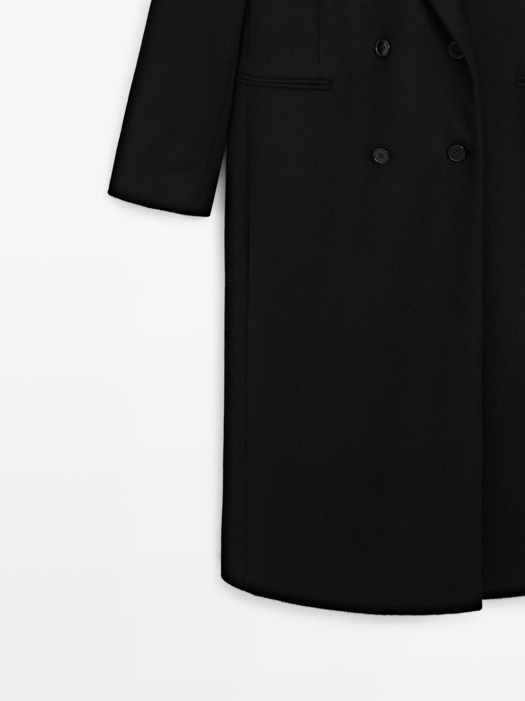 100% wool long double-breasted coat