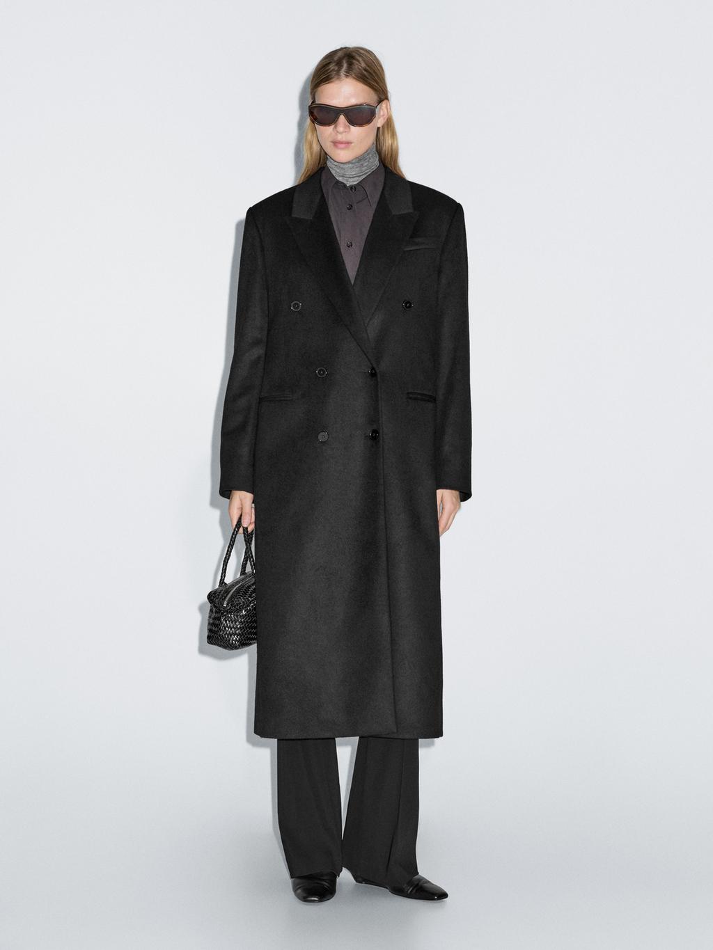 100% wool long double-breasted coat