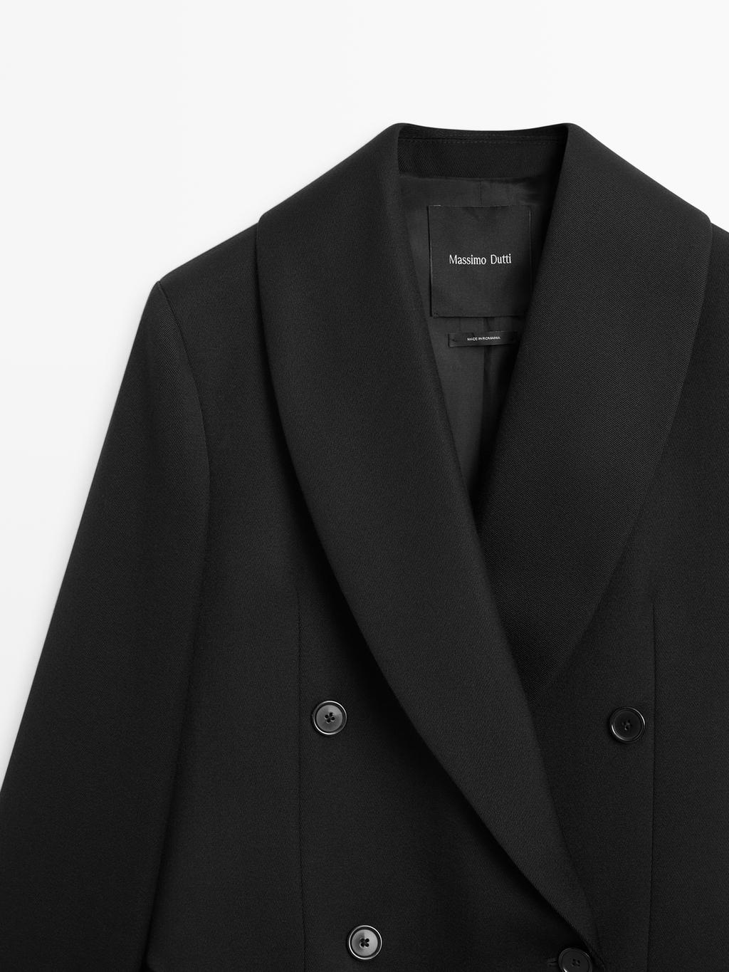 Long double-breasted 100% wool coat