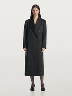 Long double-breasted 100% wool coat
