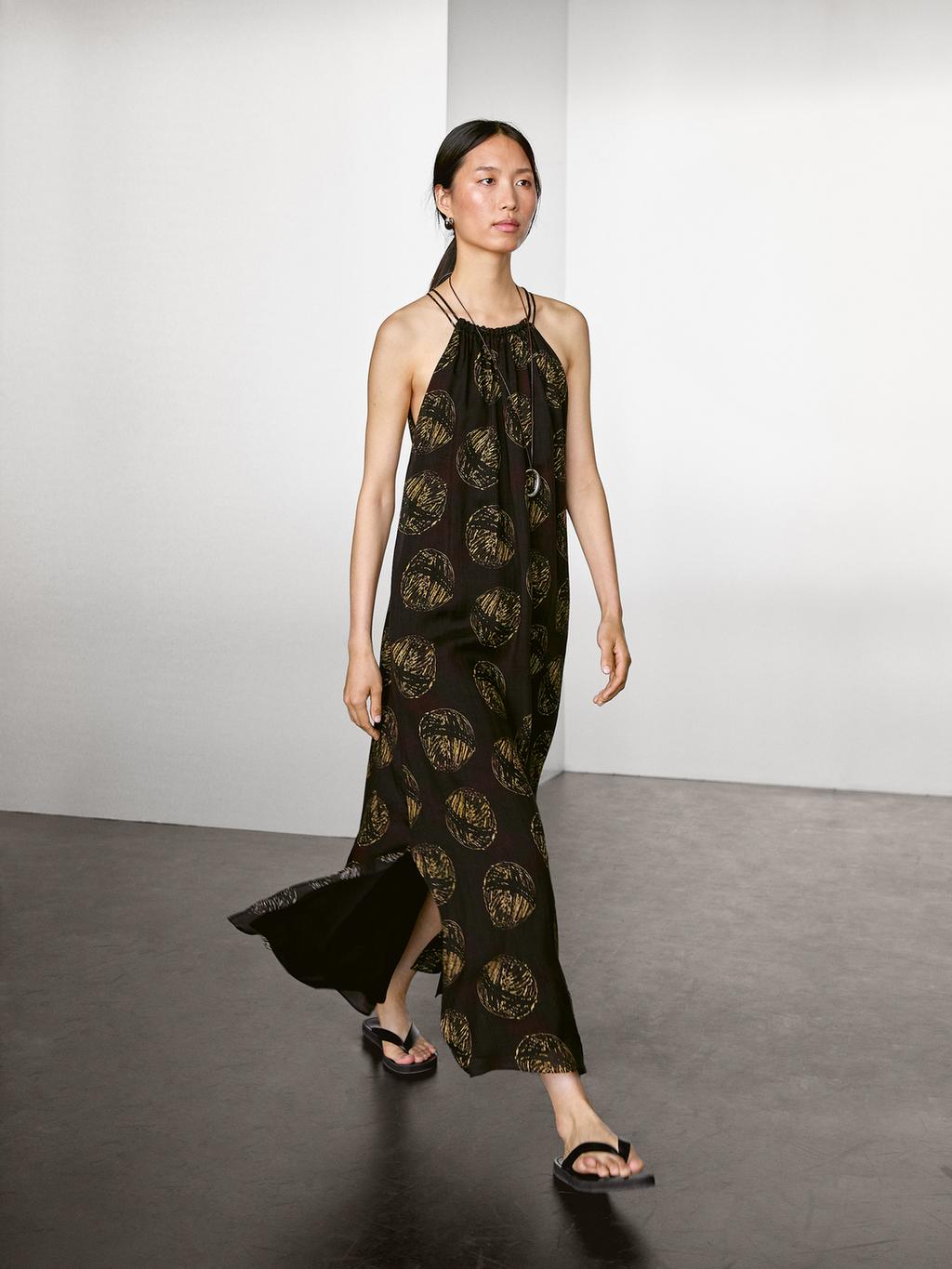 Ramie blend long print dress