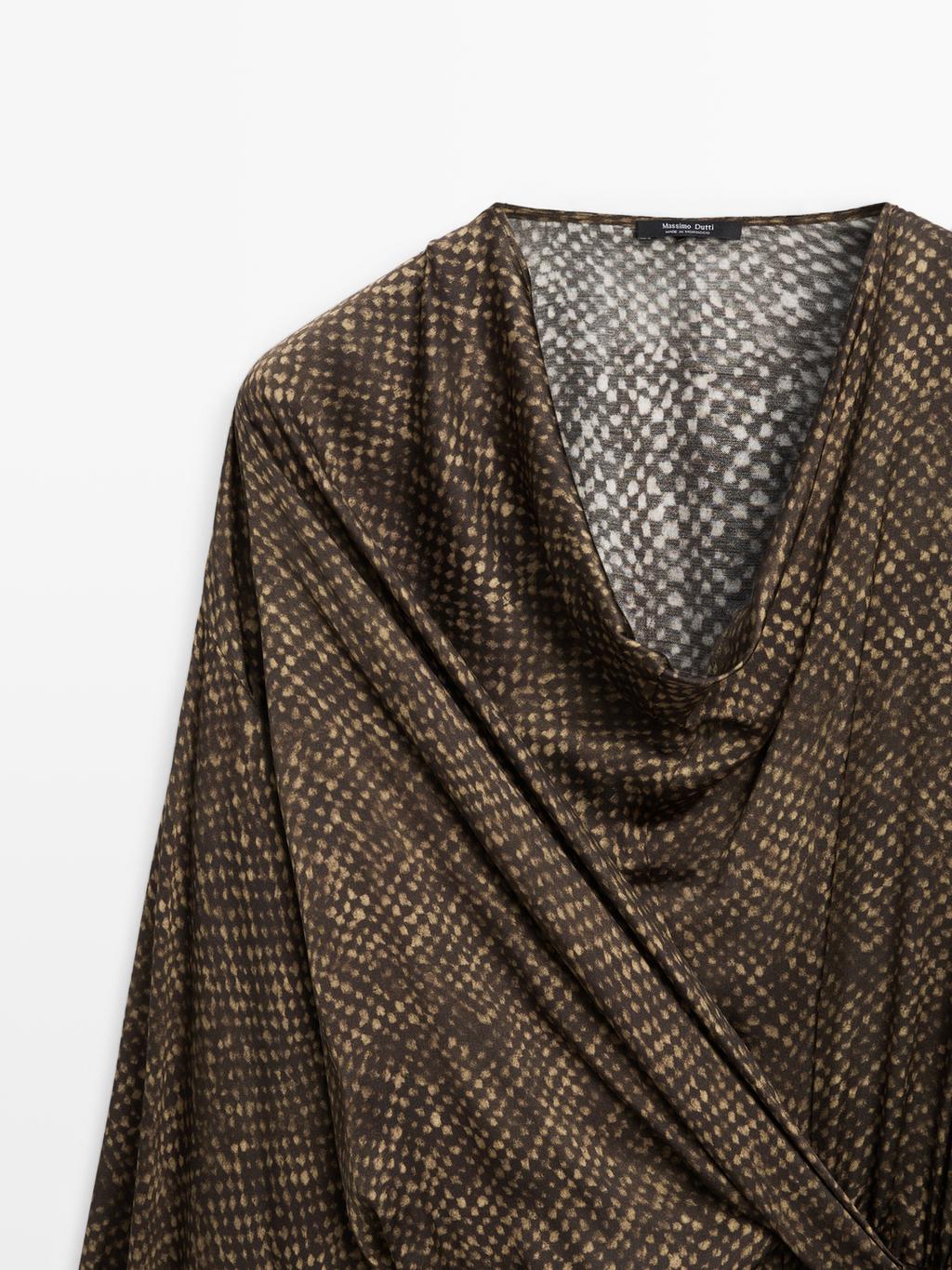 Long flowing printed dress with knot detail