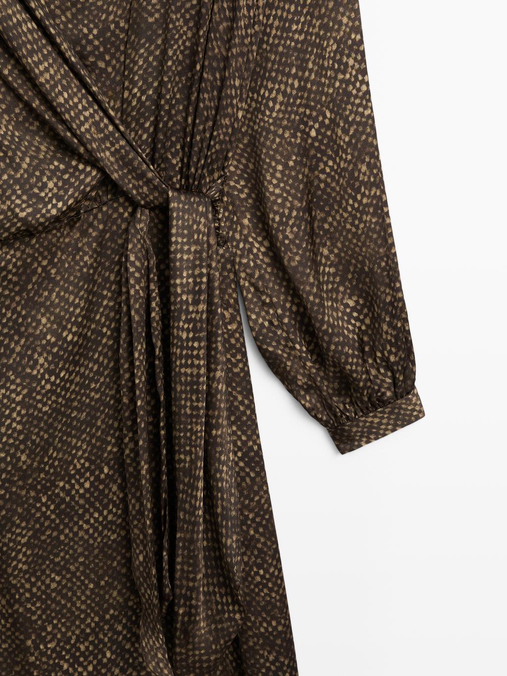 Long flowing printed dress with knot detail