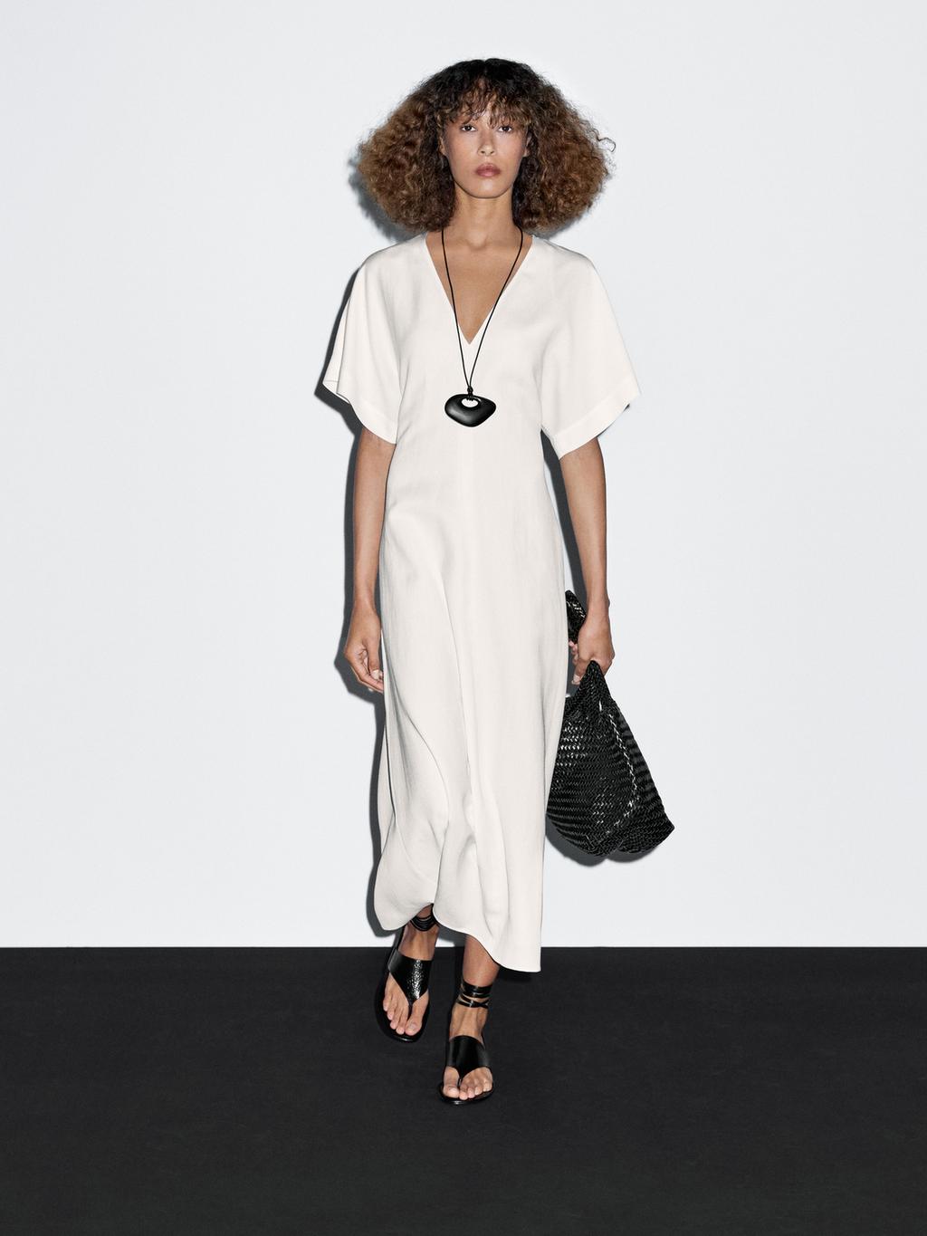 Flared V-neck midi dress