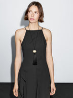 Long halter neck dress with flounce