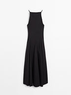 Long halter neck dress with flounce