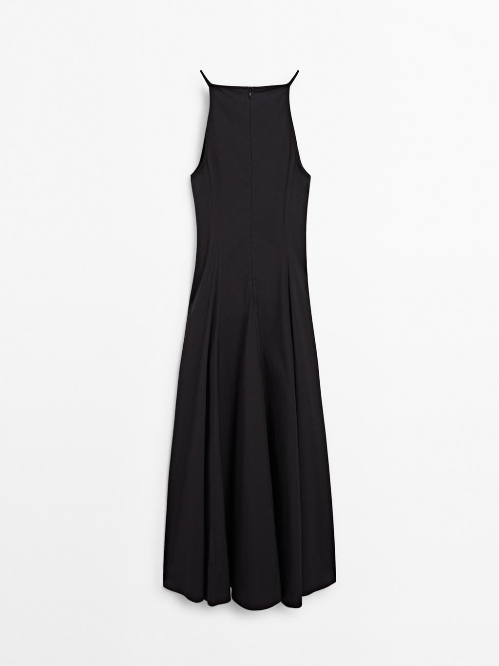Long halter neck dress with flounce