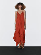 Flowing midi dress with ruffles