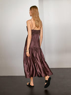 Flowing satin midi dress with straps