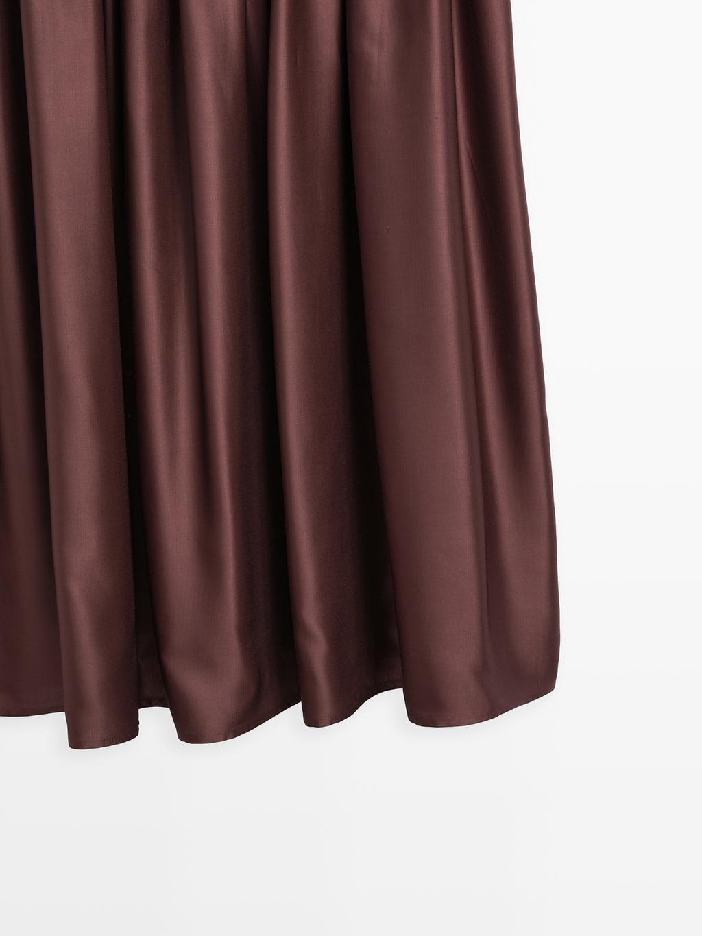 Flowing satin midi dress with straps