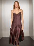 Flowing satin midi dress with straps