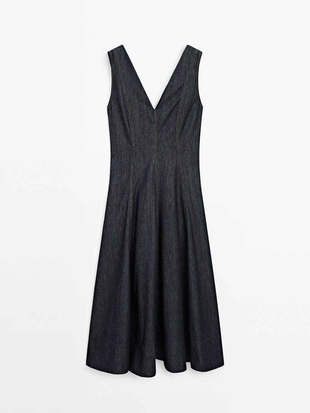 Denim midi dress with seam details