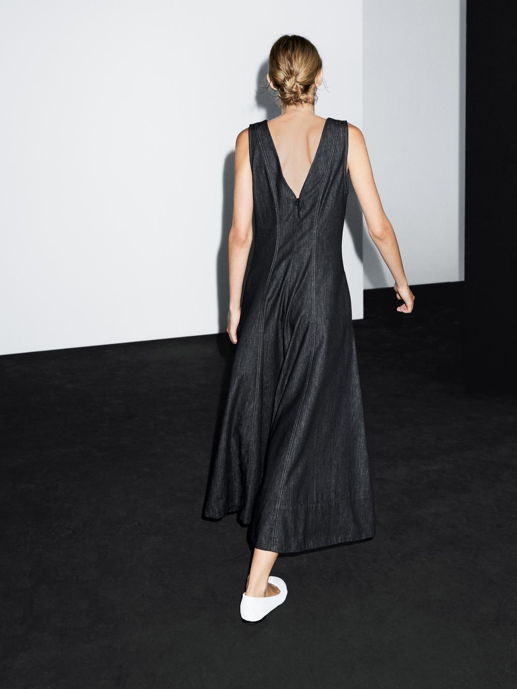 Denim midi dress with seam details