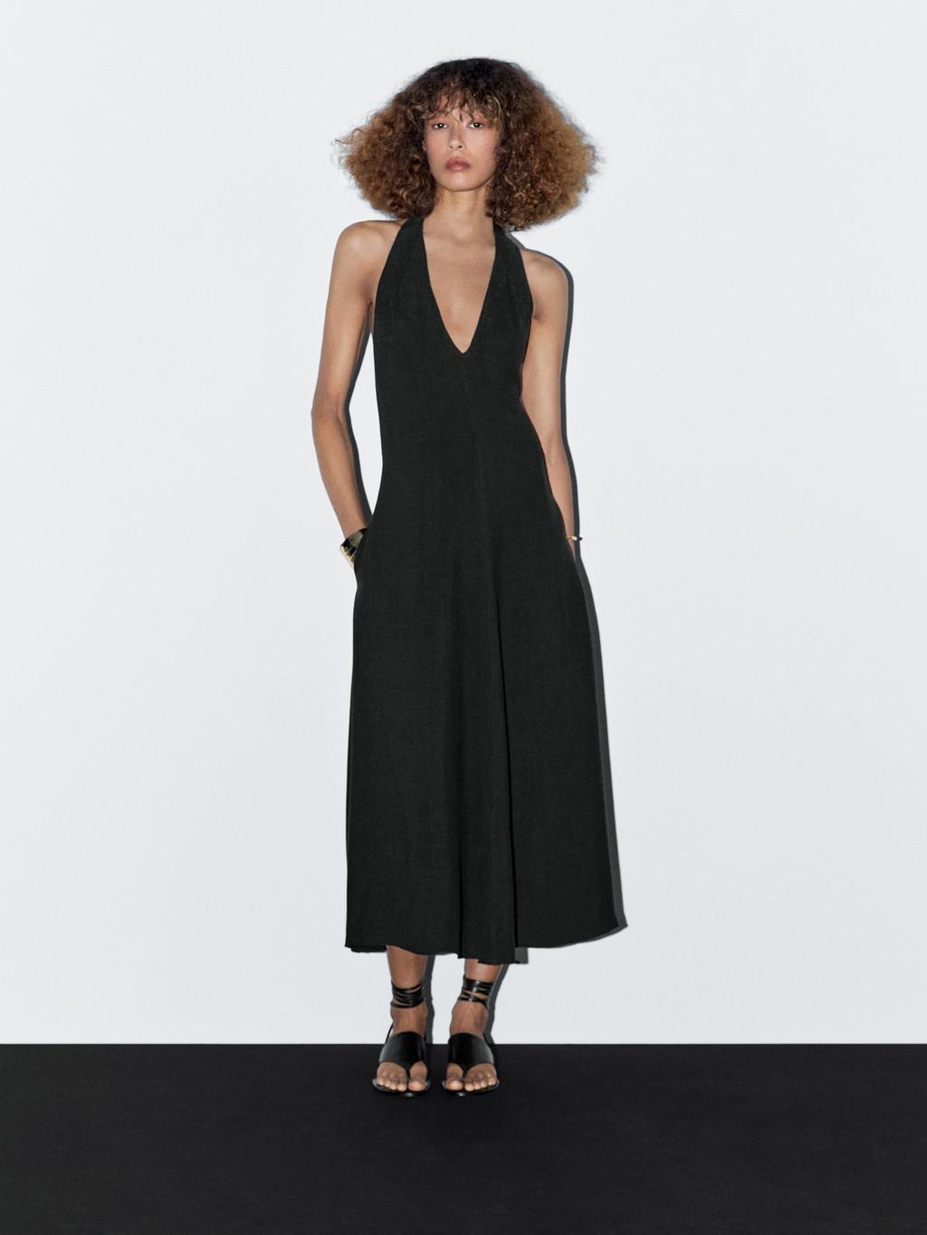 Halter midi dress with low-cut back